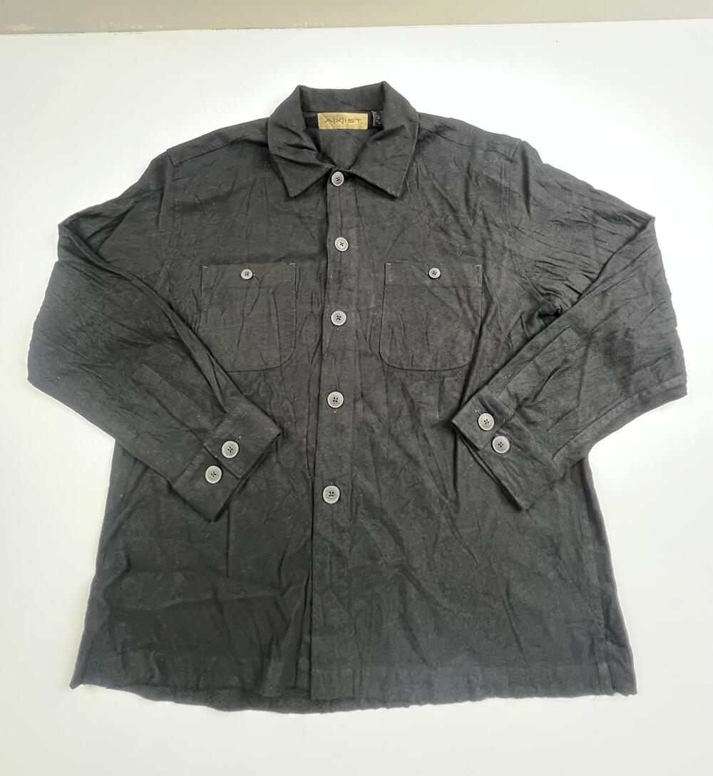 Axist Shirt Mens Large Black Solid Woven Long Sleeve Button Front Pockets Casual